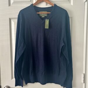 Eddie Bauer Men's Sweater XL Navy Cotton Cashmere Blend V-neck